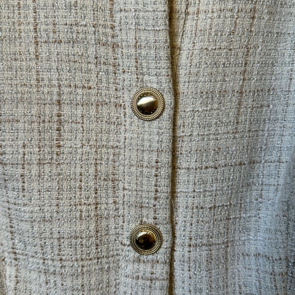 MARCIANO • tweed beige gold chain Chanel-inspired mini dress collar button down - Picture 3 of 9
